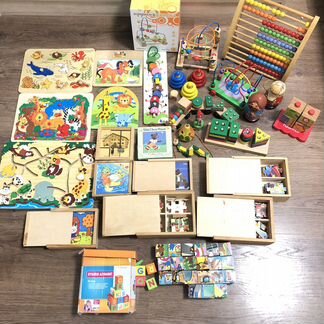 Деревянные развивающие игры и пазлы много