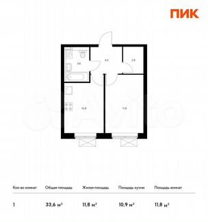 1-к квартира, 33.6 м², 16/25 эт.