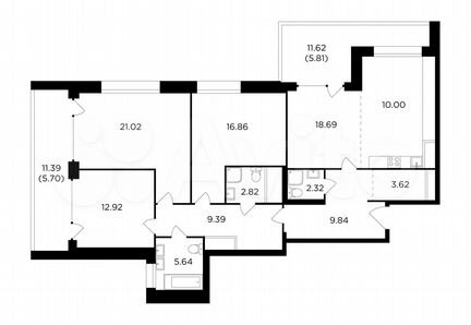 4-к квартира, 124.6 м², 25/26 эт.
