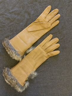 Перчатки кожаные коричневые с мехом кролика новые