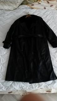 Кожаный плащ-пальто утепленный