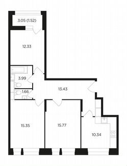 3-к квартира, 74.3 м², 3/22 эт.