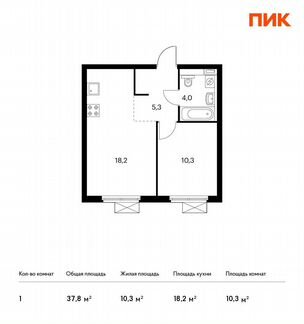 1-к квартира, 37.8 м², 16/24 эт.