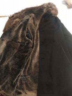 Пальто мужское с натуральным мехом волк и овчина
