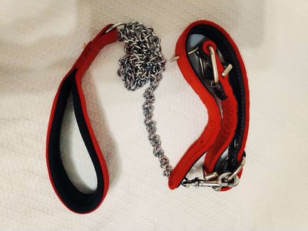 Поводок ошейник на цепи чёрно-красный