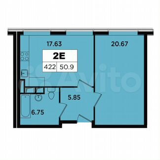 2-к апартаменты, 50.9 м², 18/18 эт.