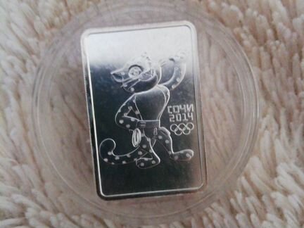 Монета серебро сочи 2011год, леопард 3 рубля в туб
