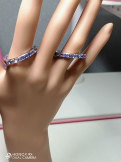 Серьги кольца серебро с танзанитом