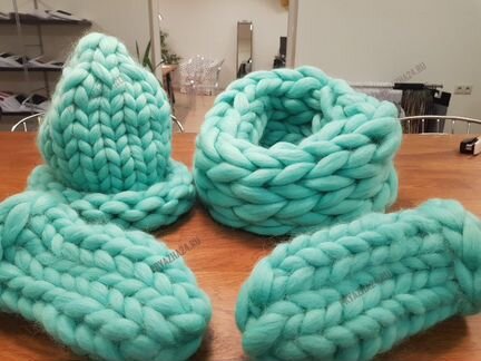 Комплект шапка снуд варежки