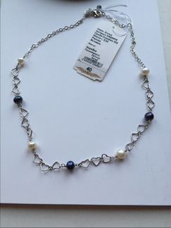 Серебряное колье ожерелье с жемчугом