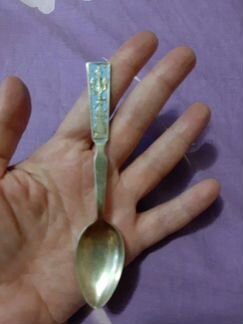 Серебряная ложка с эмалью,винтаж