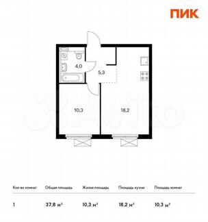 1-к квартира, 37.8 м², 19/24 эт.