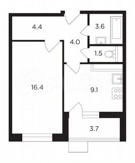 1-к квартира, 40.8 м², 13/19 эт.
