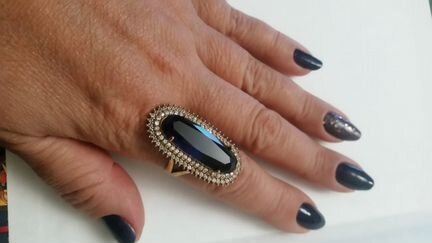 Позолоченное кольцо с Сапфиром серебро 925